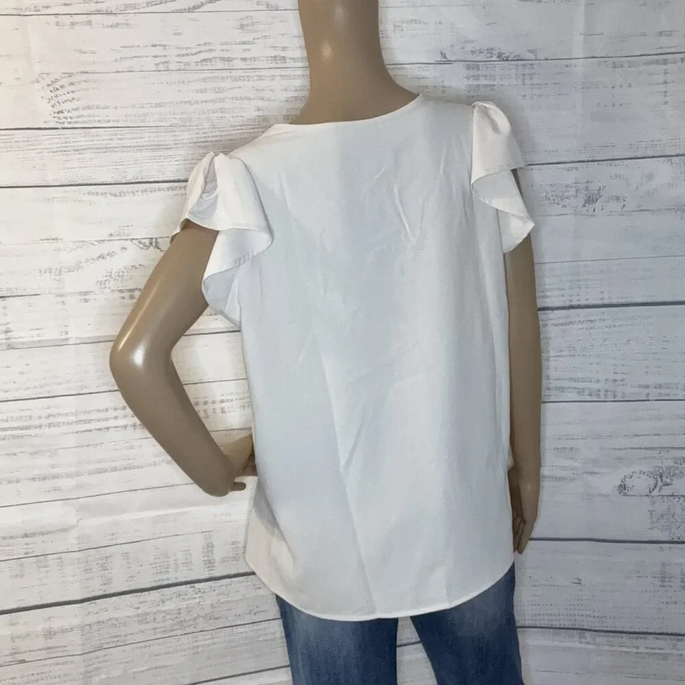 NWOT Light Beige Butterfly Sleeve V Neck Blouse - Picture 4 of 6